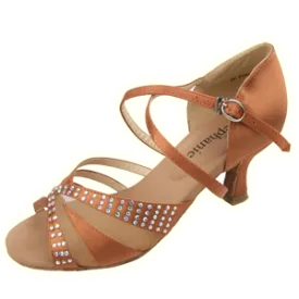 2.25" Cindy -- Women's Flare Heel Latin Sandal -- Dark Tan Satin