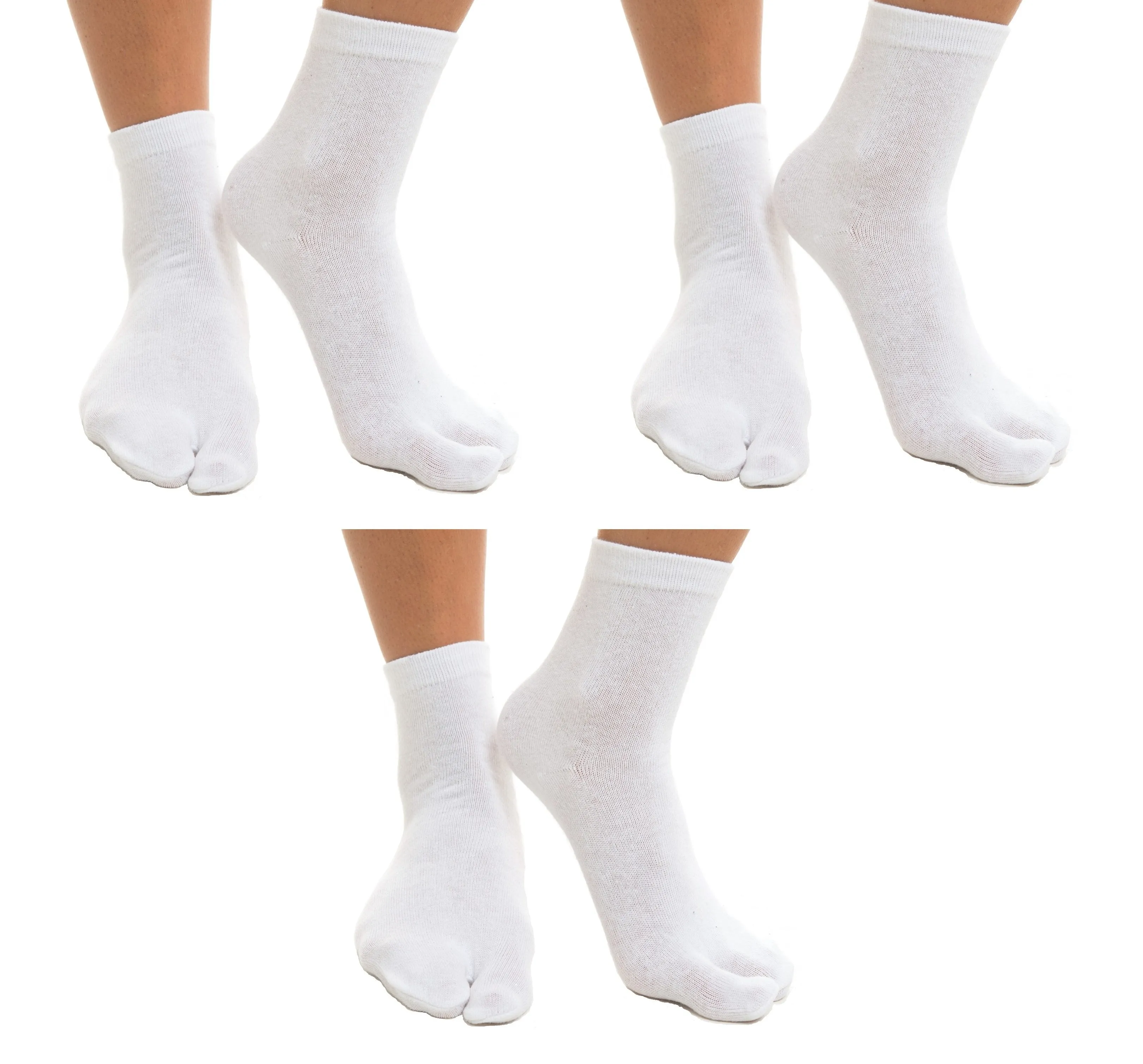 3 Pairs - V-Toe Flip Flop Tabi Socks White Solid