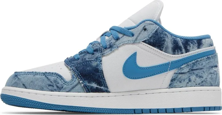 Air Jordan 1 Low GS Washed Denim Sneakers, White