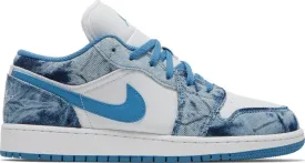 Air Jordan 1 Low GS Washed Denim Sneakers, White