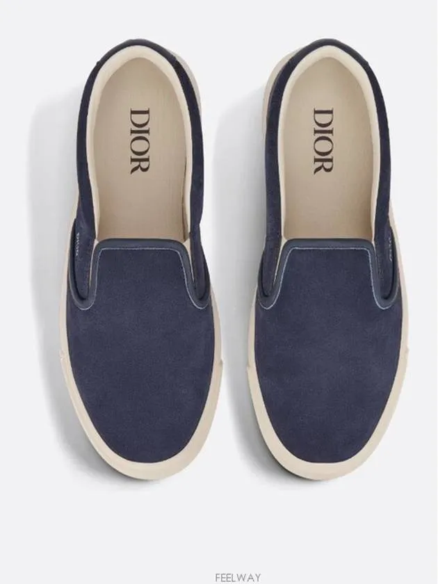 B101 Suede Smooth Calfskin Slip On Sneakers Navy