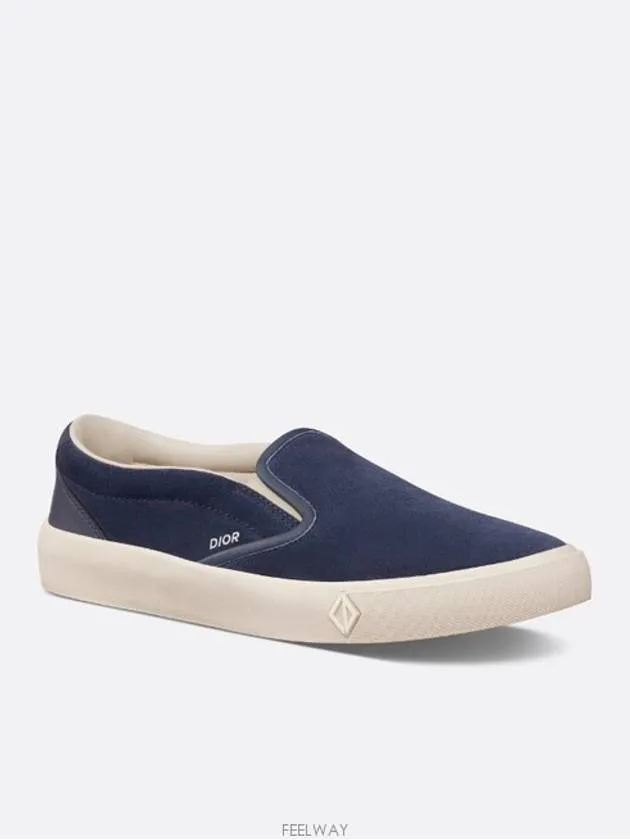 B101 Suede Smooth Calfskin Slip On Sneakers Navy