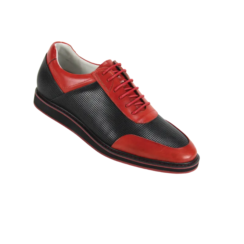 Black and red sneakers genuine leather men's lace up casual shoes