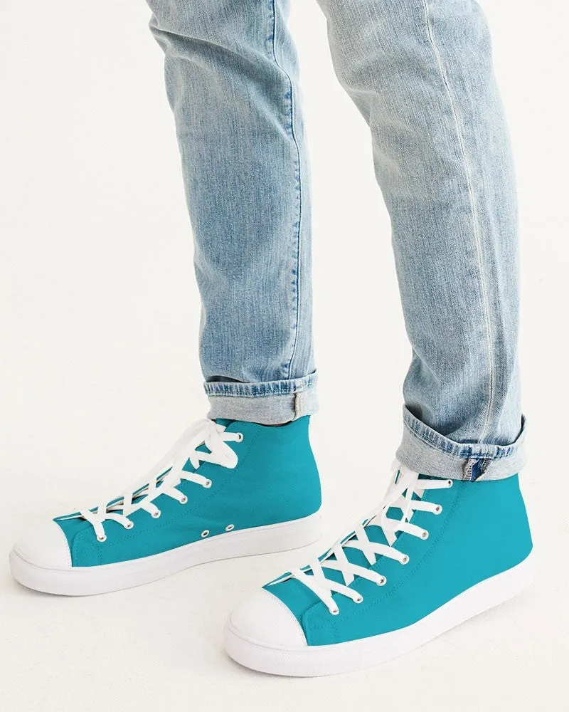 Bright Warm Cyan Men's High-top Canvas Sneakers | Men's | Bright Pure Warm Cyan | C100M0Y25K0