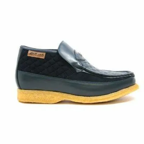 British Walkers Checkers Men's Navy Blue Leather and Suede Slip Ons