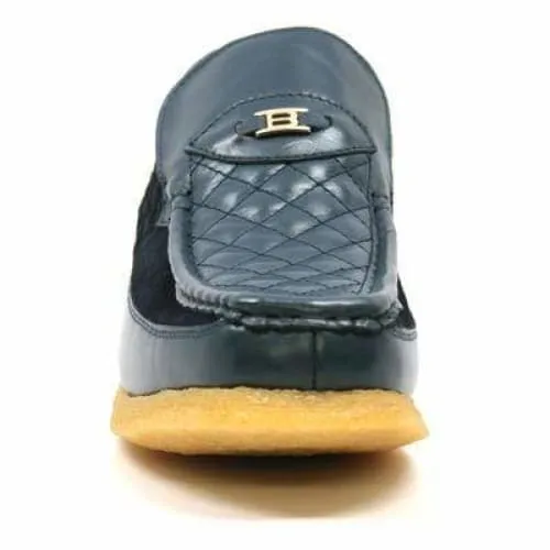 British Walkers Checkers Men's Navy Blue Leather and Suede Slip Ons