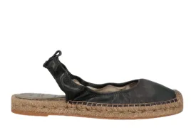 Brunello Cucinelli Leather Black Women's Espadrilles with Straw Bottom