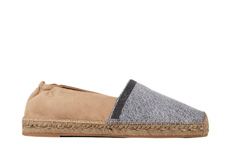 Brunello Cucinelli Women's Espadrilles Bead Embellished and Suede Denim