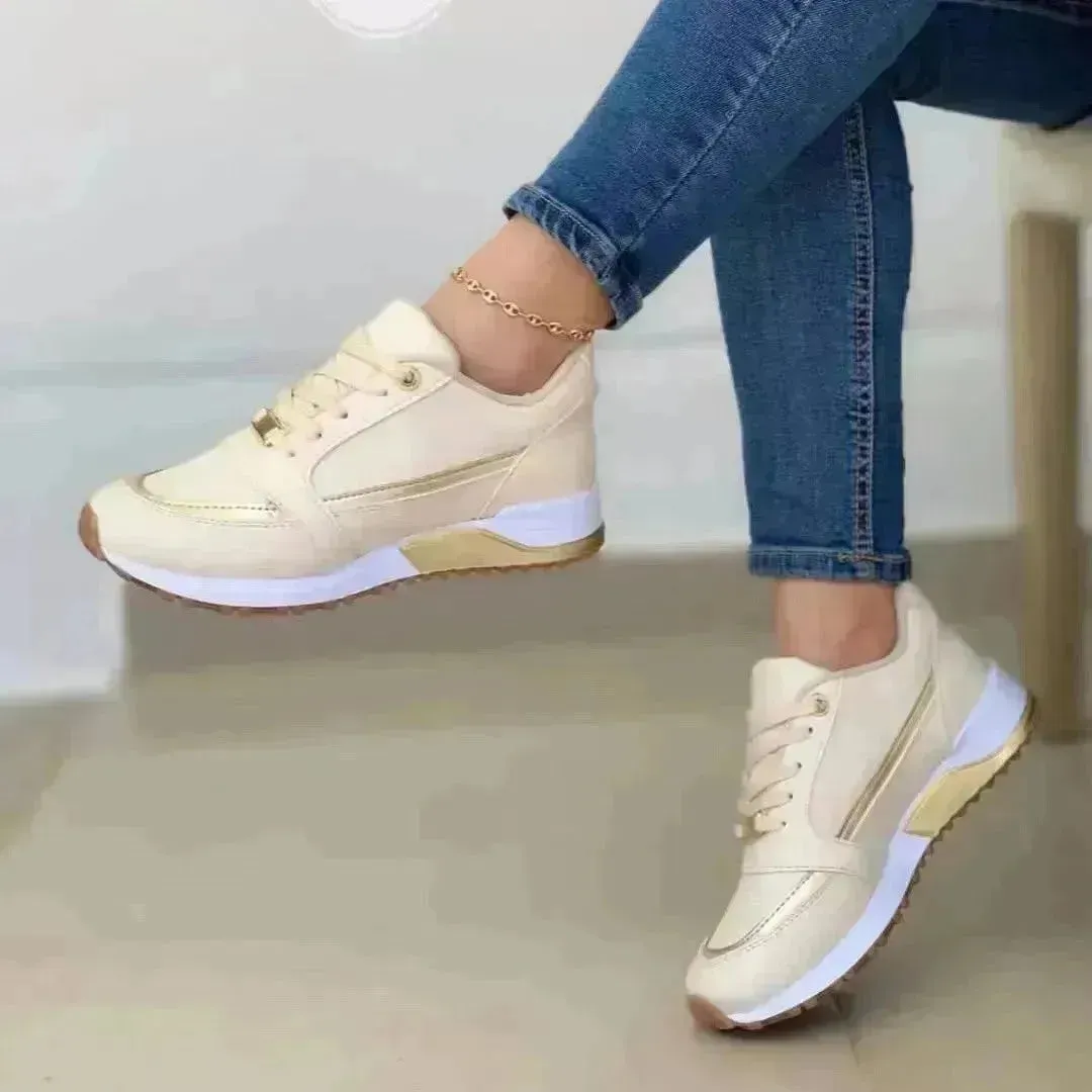 Fashionable Casual Lace-up Flat Shoes Women Shallow Round Toe Sports Outing Work Sneakers