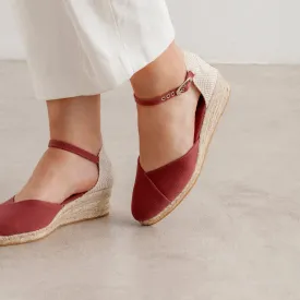 Girona Eco Canvas Vegan Espadrille Wedges - Garnet Red