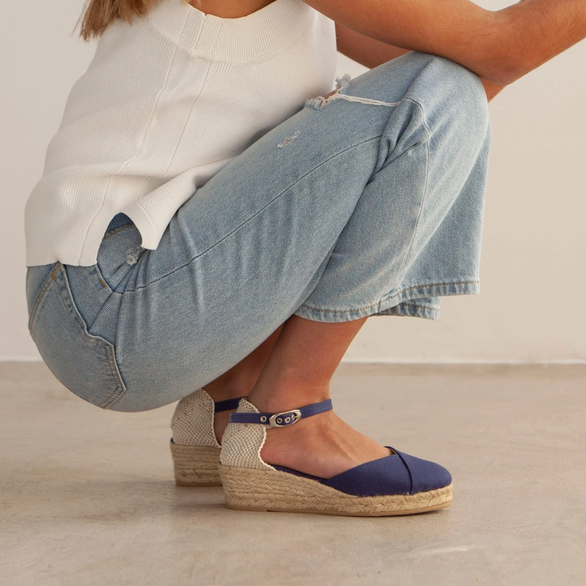 Girona Eco Canvas Vegan Espadrille Wedges - Navy