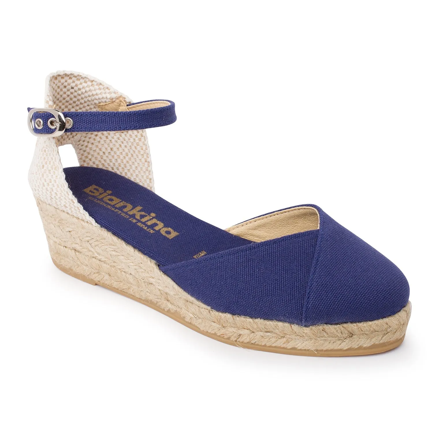 Girona Eco Canvas Vegan Espadrille Wedges - Navy