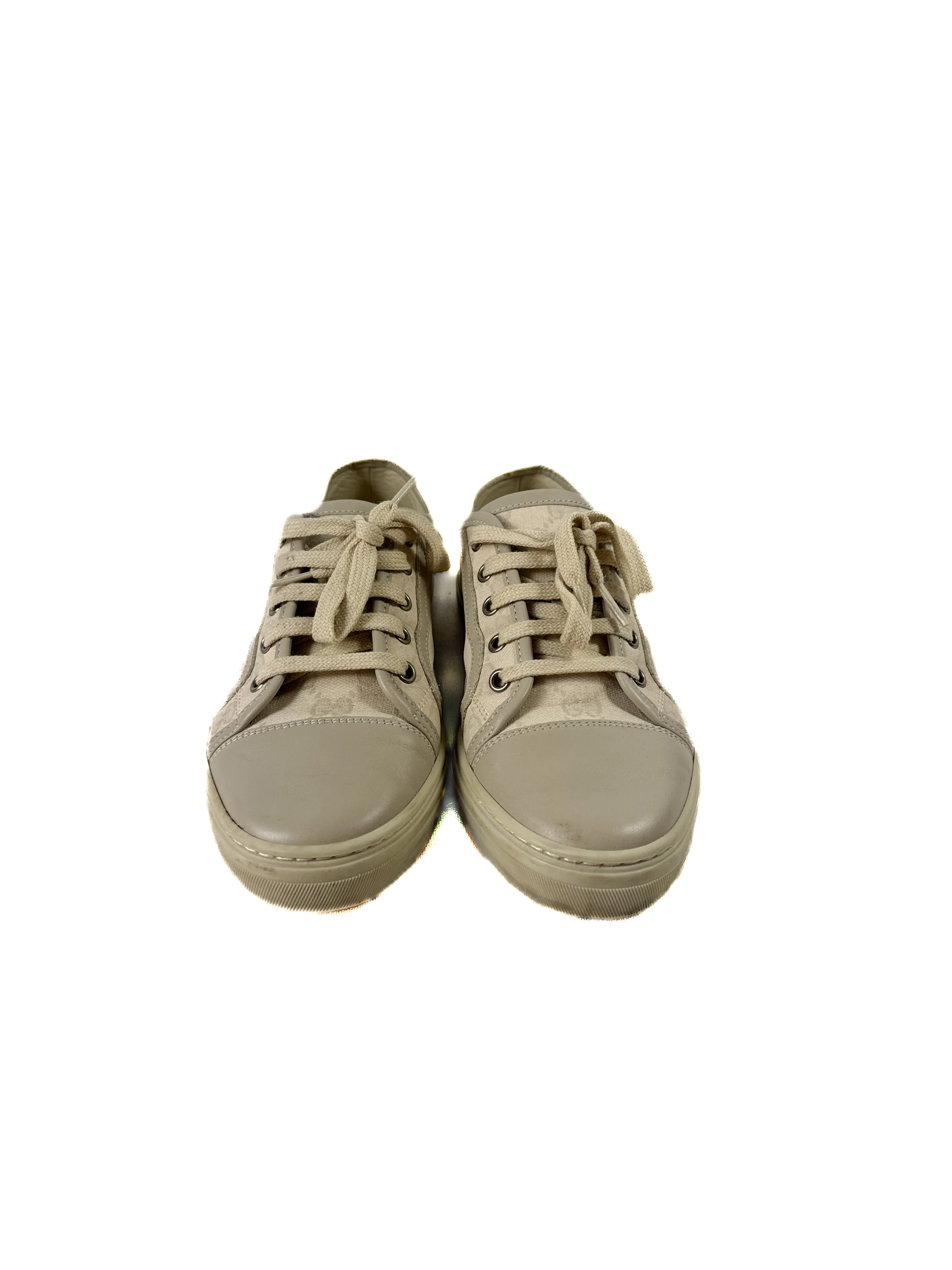 Gucci grayish beige signature low top leather canvas sneakers size 37.5