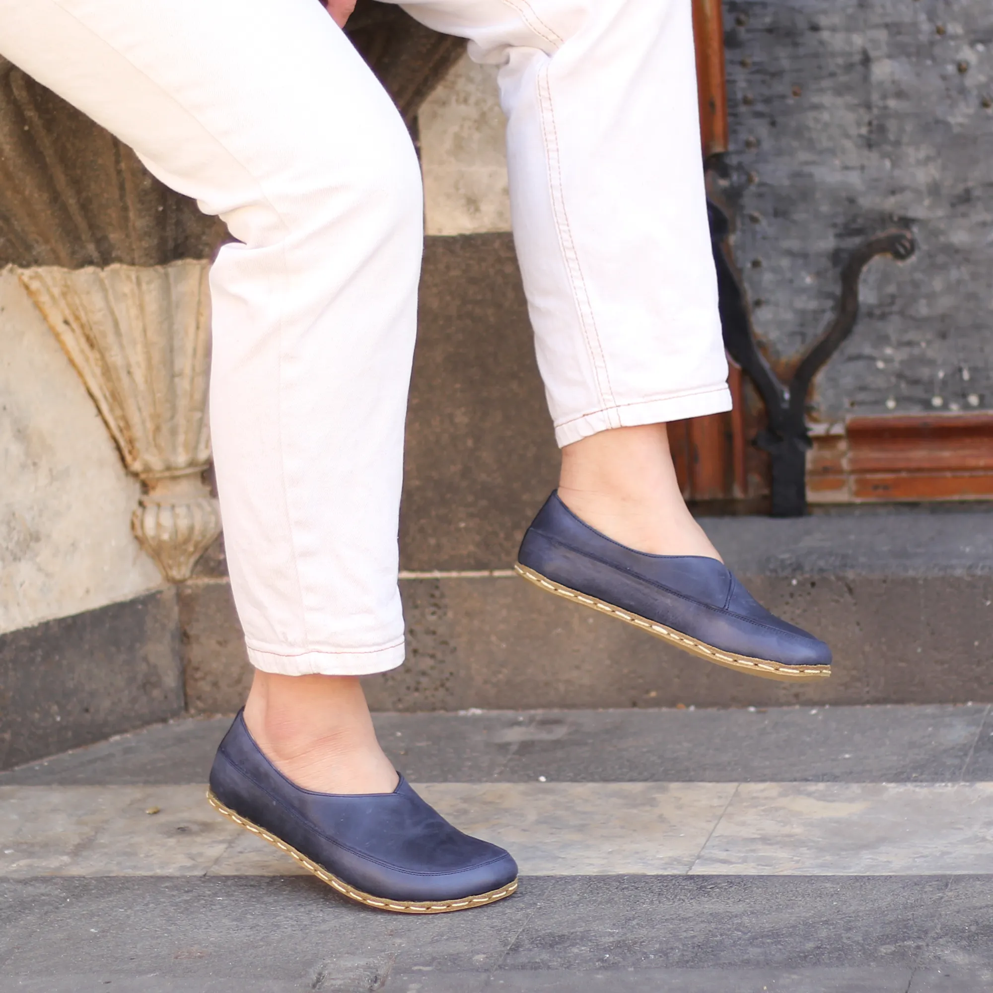 Handmade Barefoot Loafers for Women Navy Blue