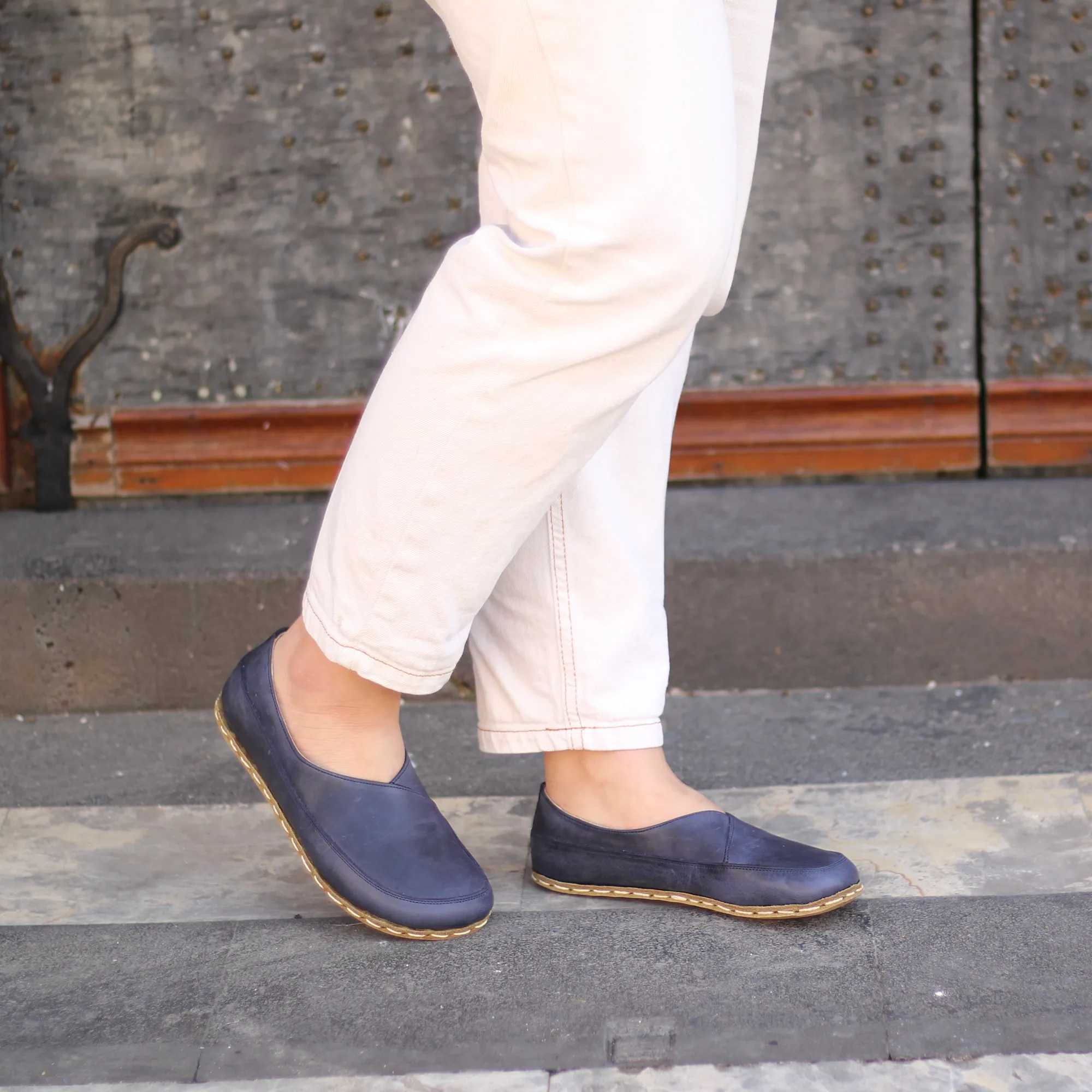 Handmade Barefoot Loafers for Women Navy Blue