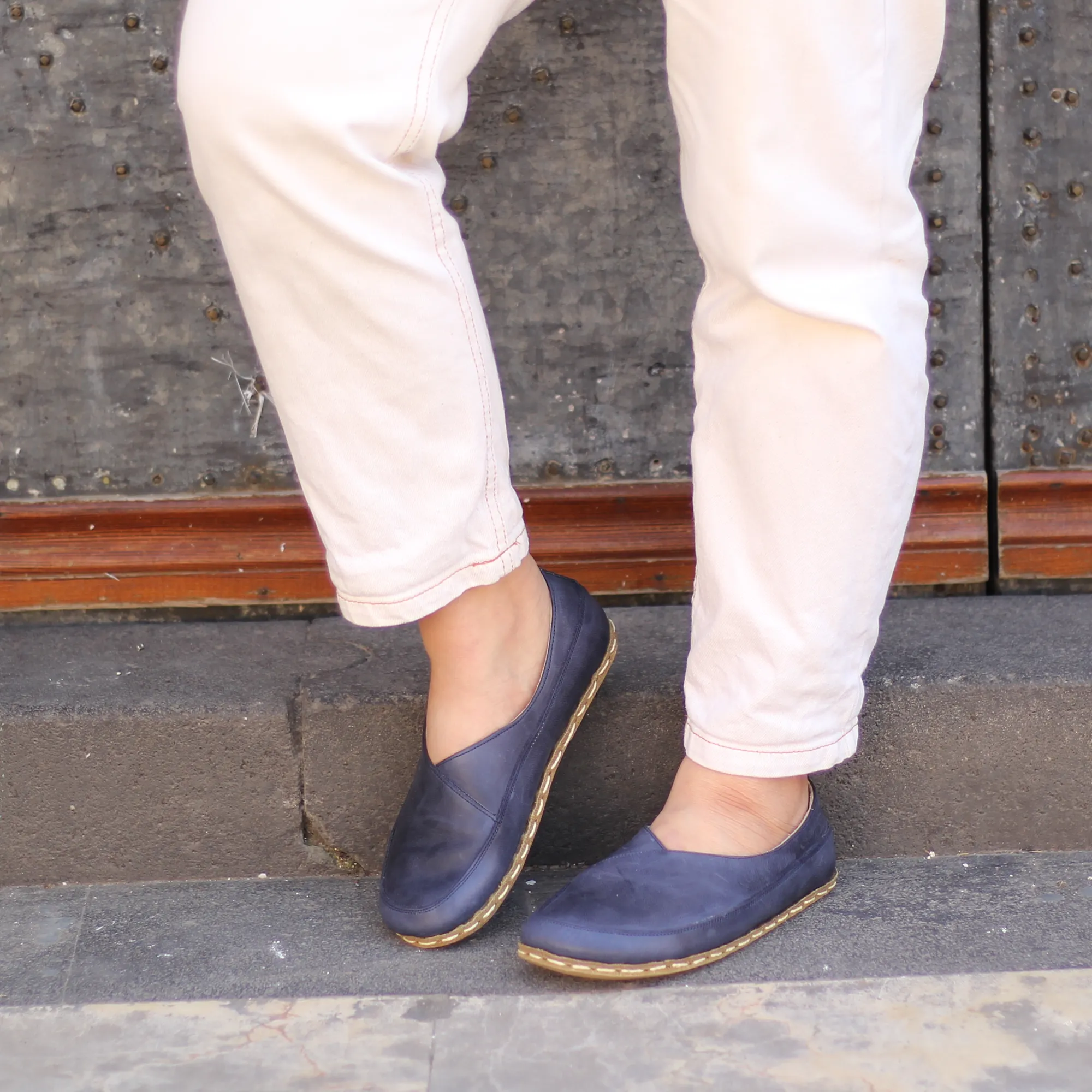 Handmade Barefoot Loafers for Women Navy Blue