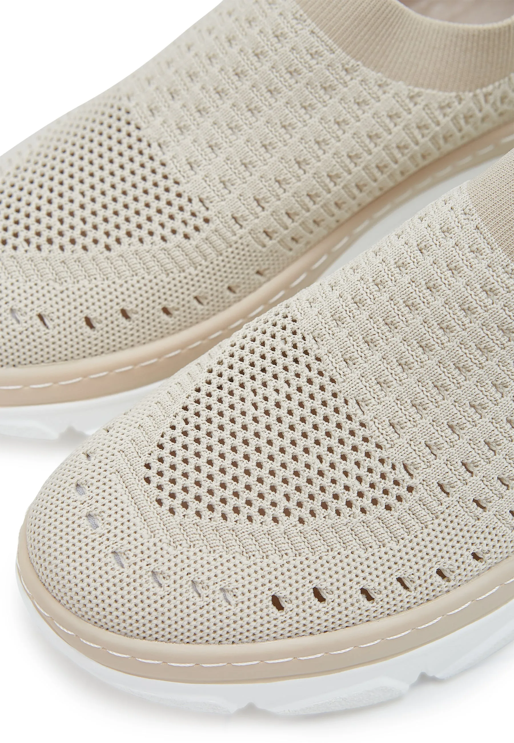 Knit Slip-On Sneakers - Beige