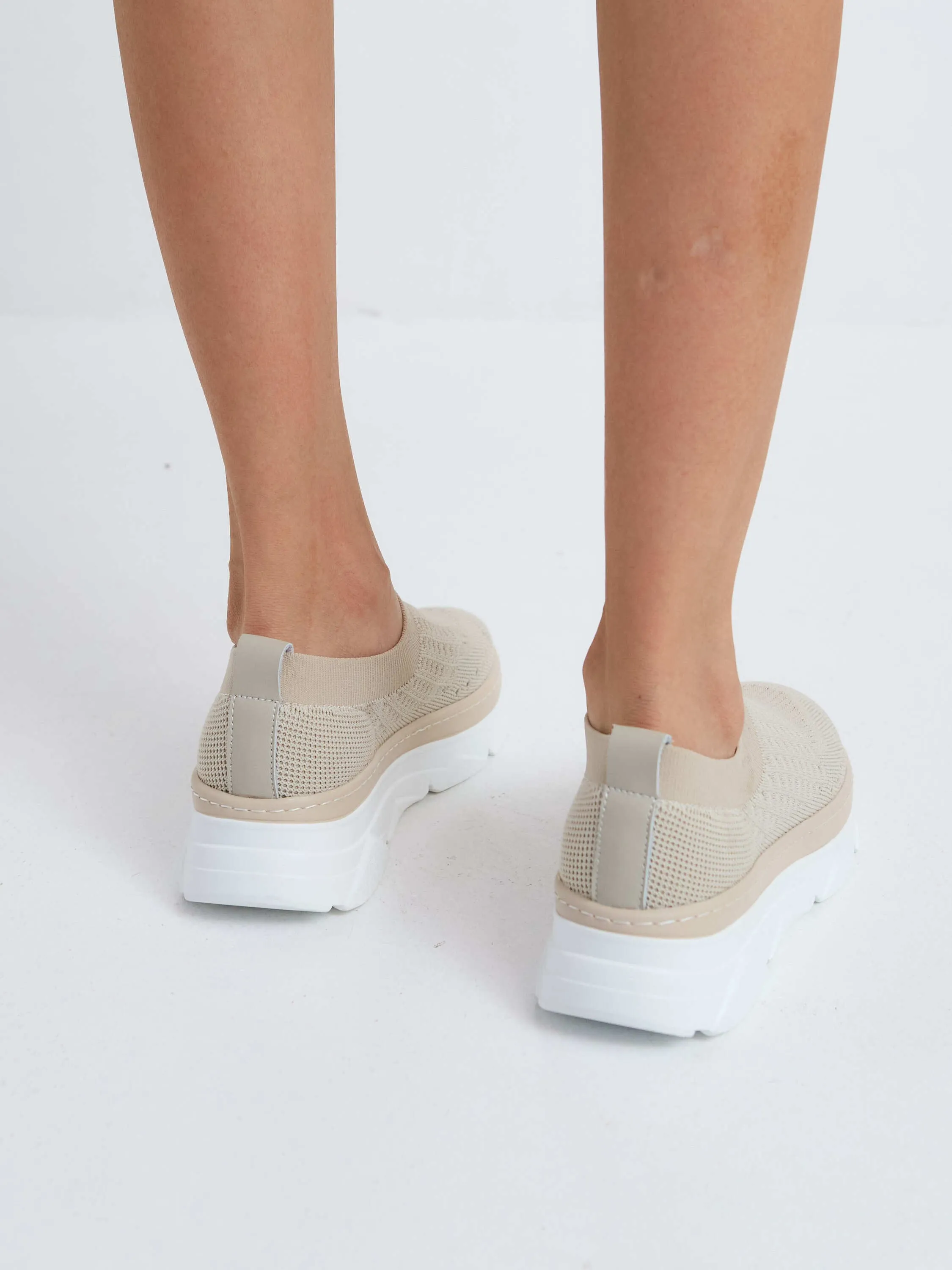 Knit Slip-On Sneakers - Beige