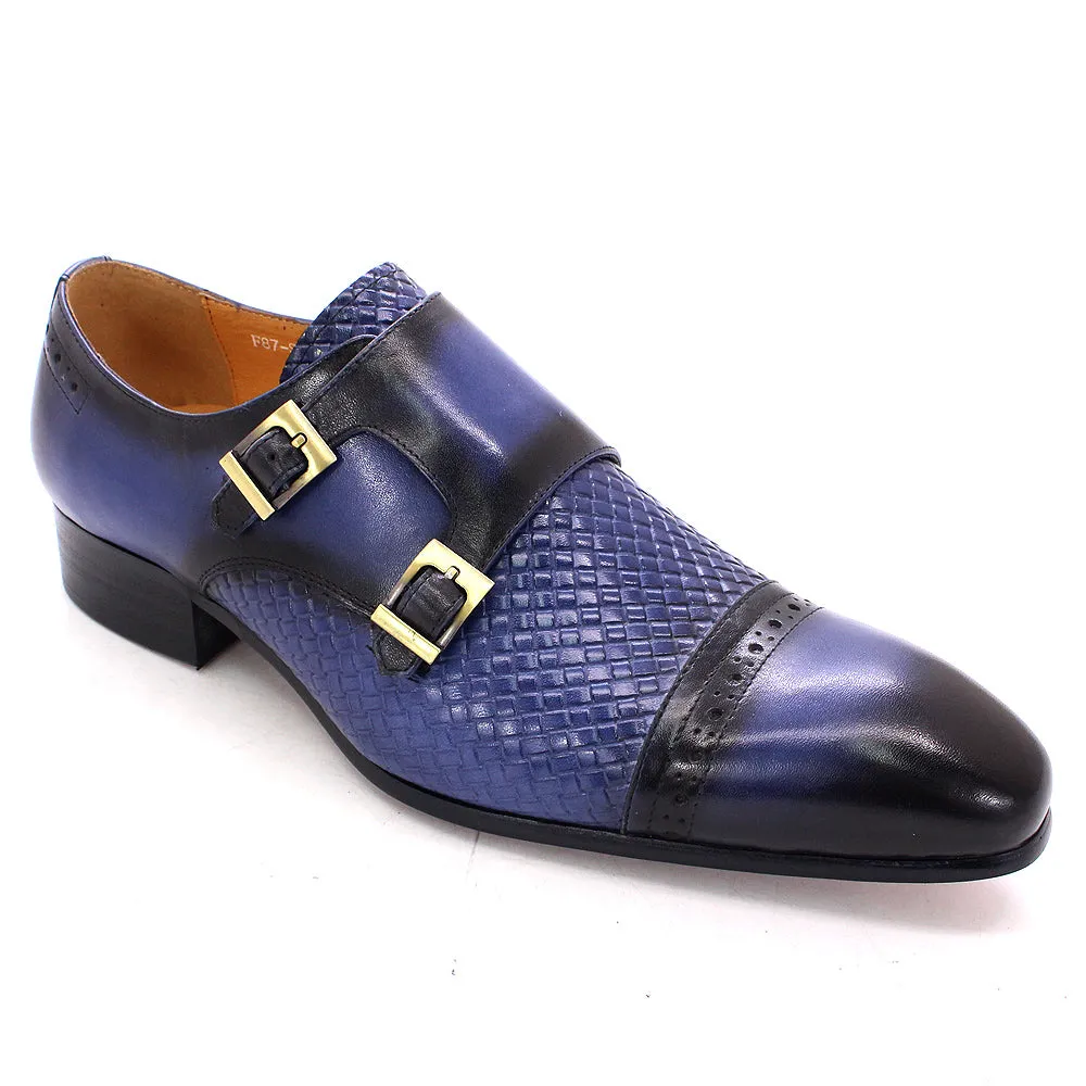 La Ricchezza - Double Monk Alligator Print Leather Dress Shoes