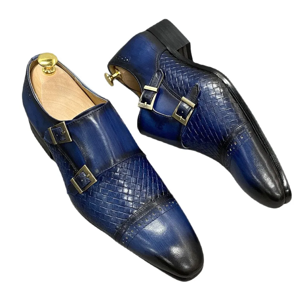 La Ricchezza - Double Monk Alligator Print Leather Dress Shoes