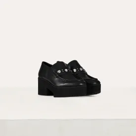 Leather Loafers With Studs - Black