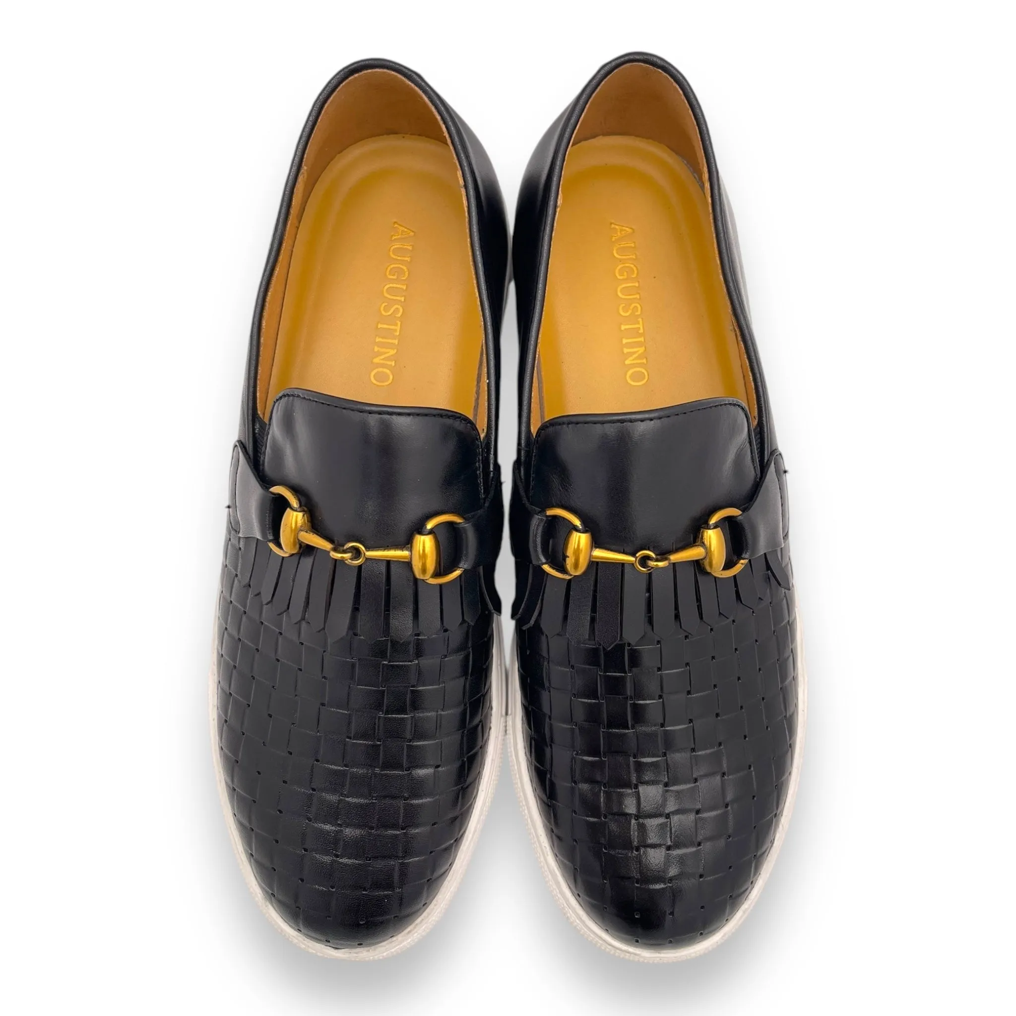 Leather Weave Horsebit Slip-Ons