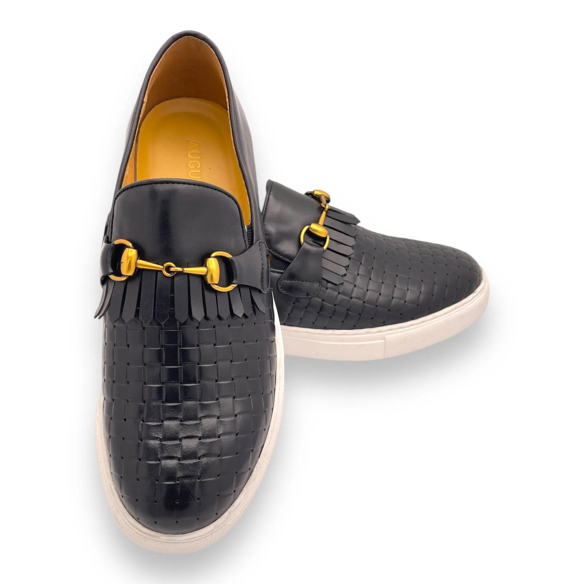 Leather Weave Horsebit Slip-Ons