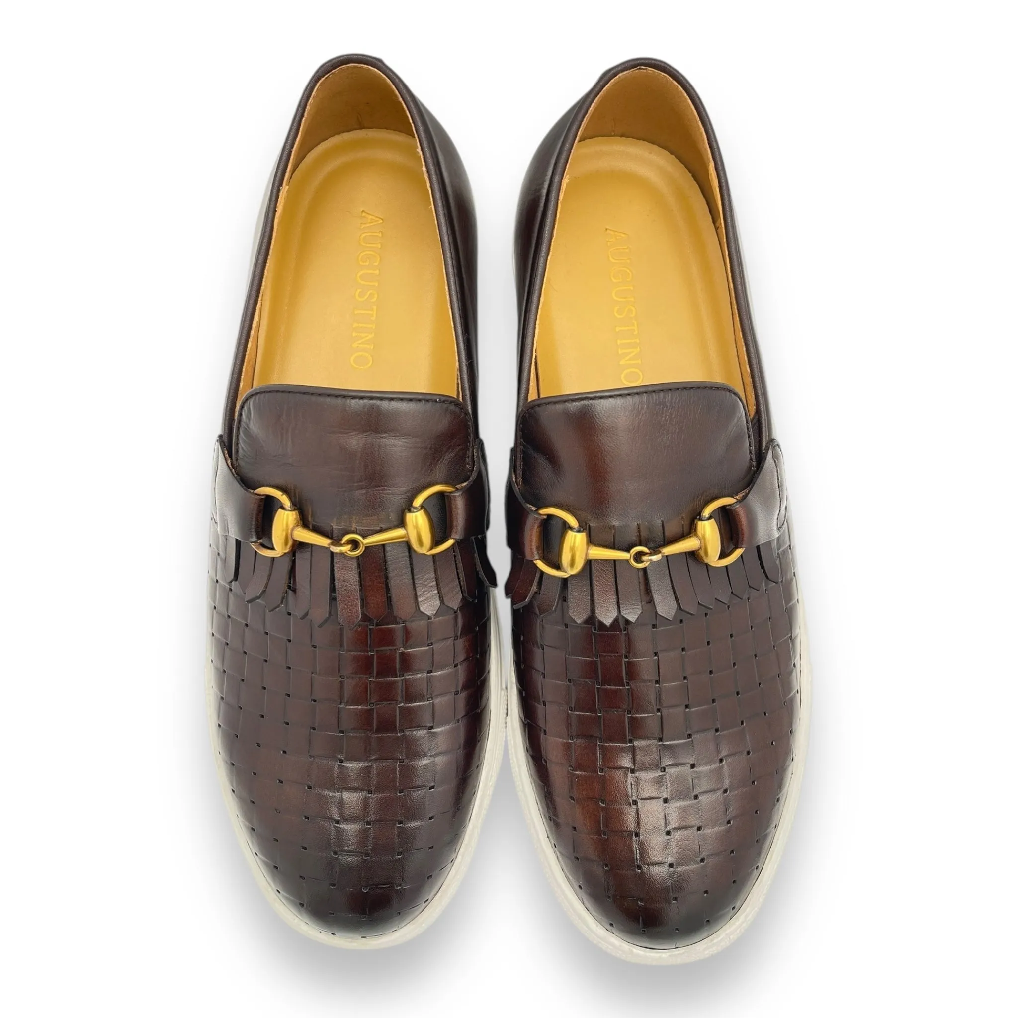 Leather Weave Horsebit Slip-Ons