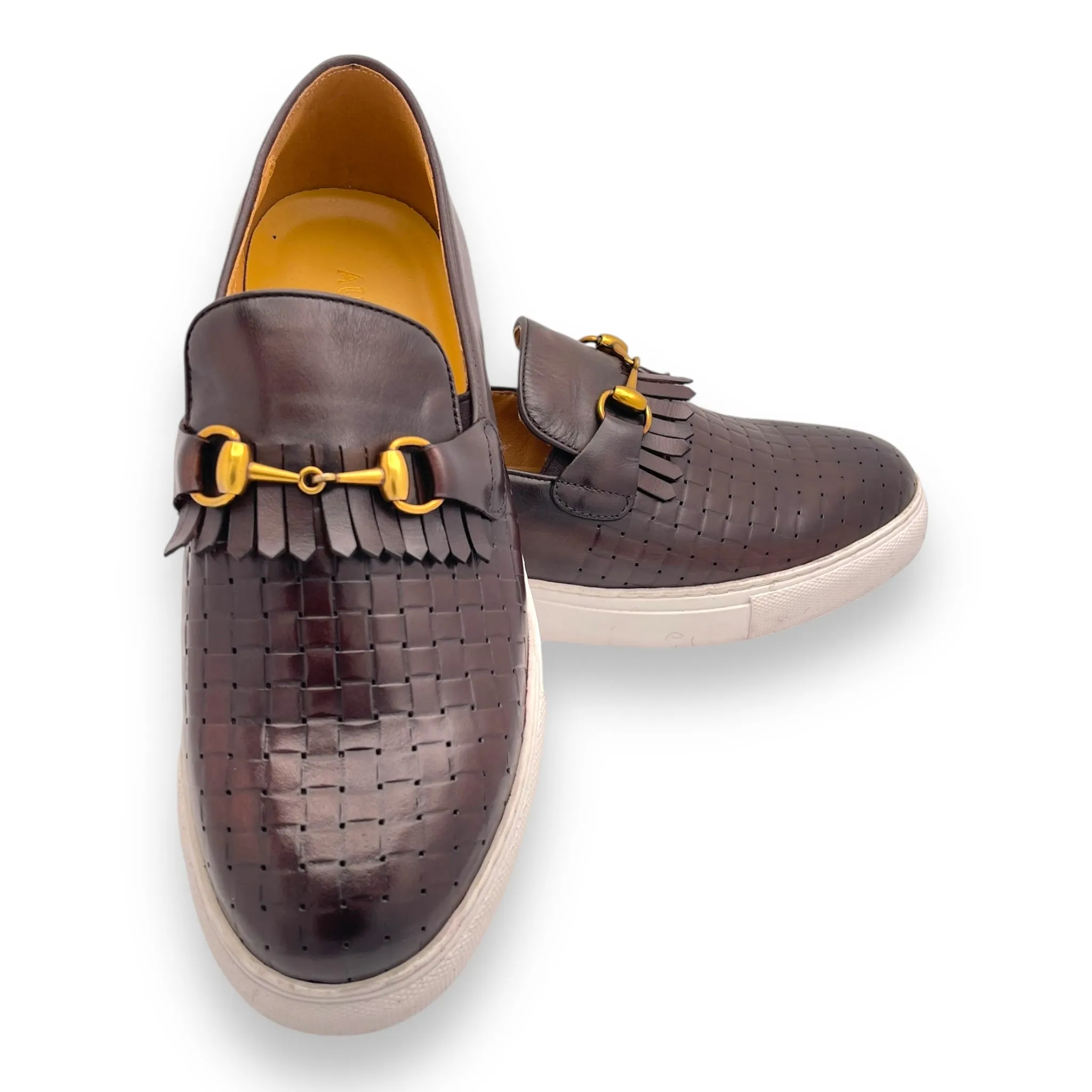 Leather Weave Horsebit Slip-Ons