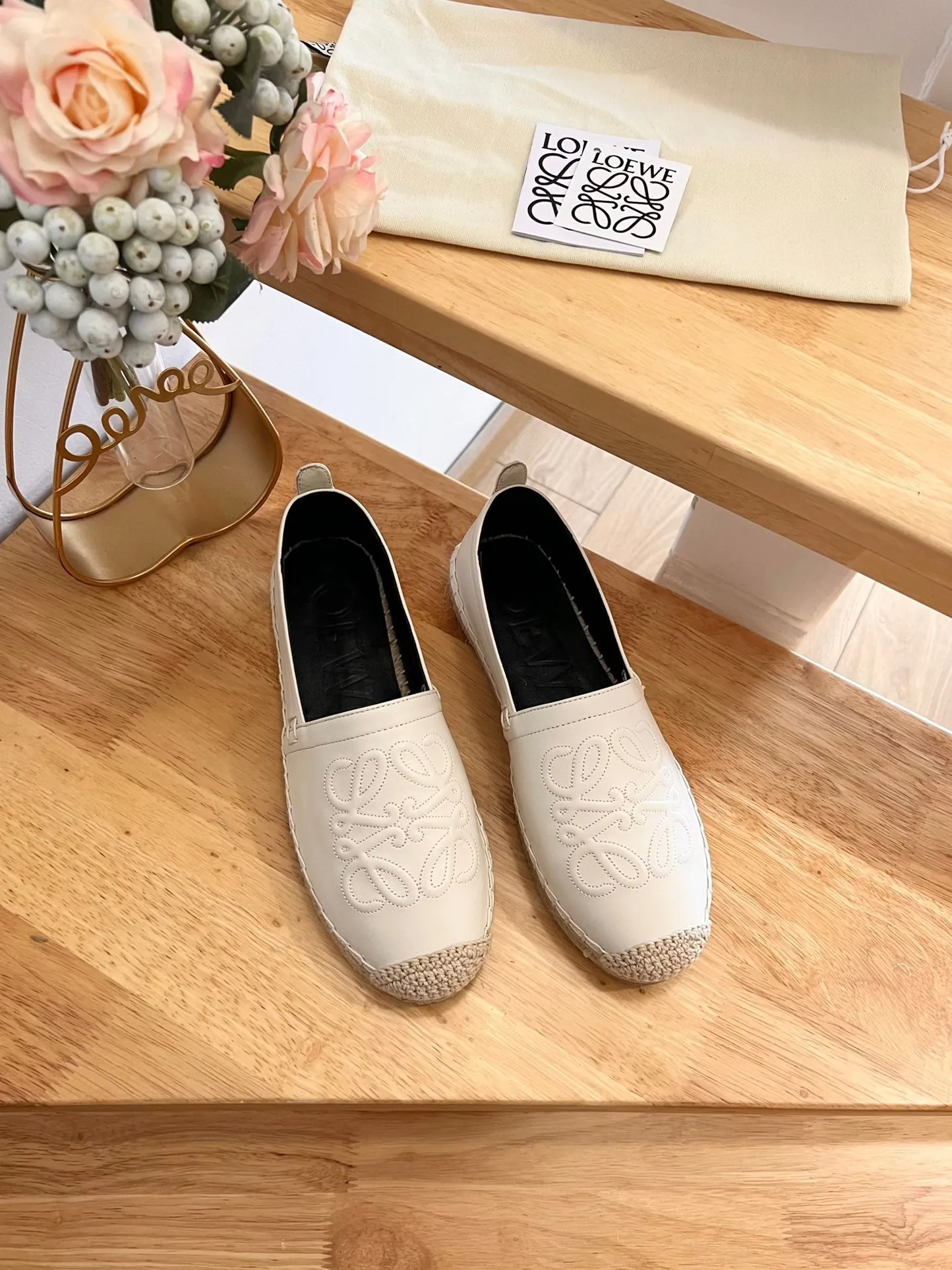 Loew Anagram Espadrille Ivory Black Leather