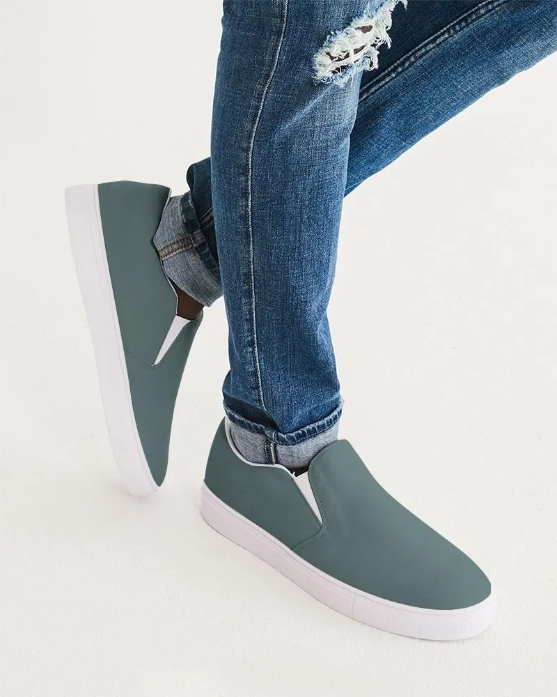 Medium Dark Blue Cool Green Slip-On Canvas Sneakers | Men's | Medium Dark Pale Pastel Blue Cool Green | C30M0Y15K60