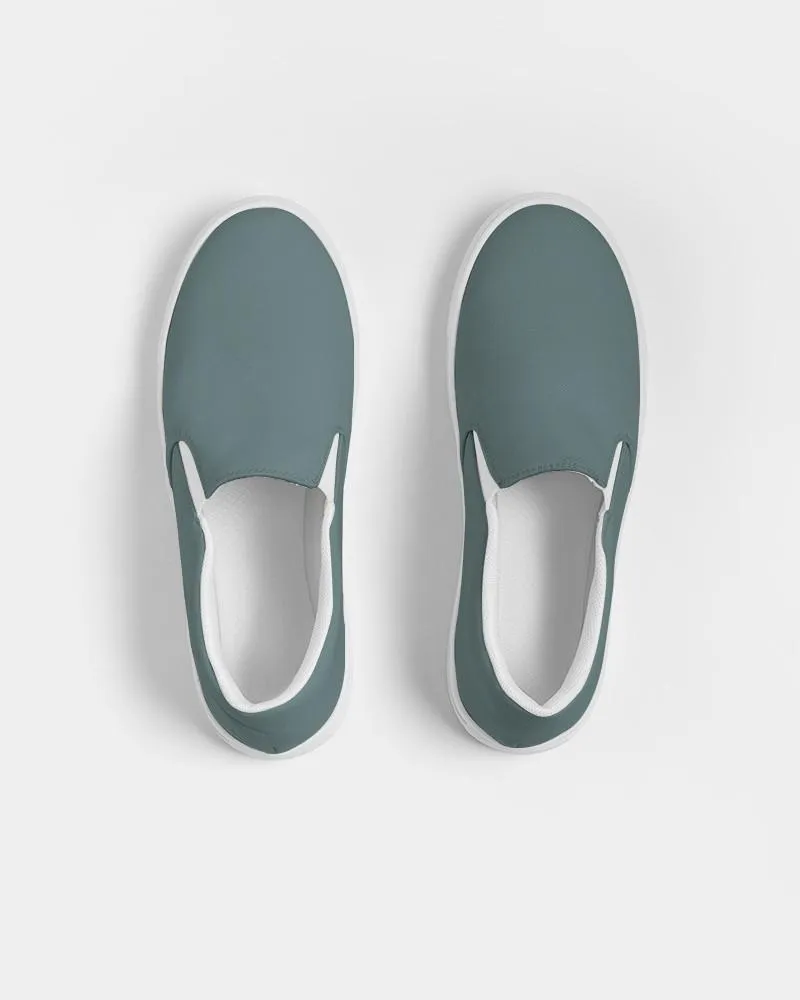 Medium Dark Blue Cool Green Slip-On Canvas Sneakers | Men's | Medium Dark Pale Pastel Blue Cool Green | C30M0Y15K60