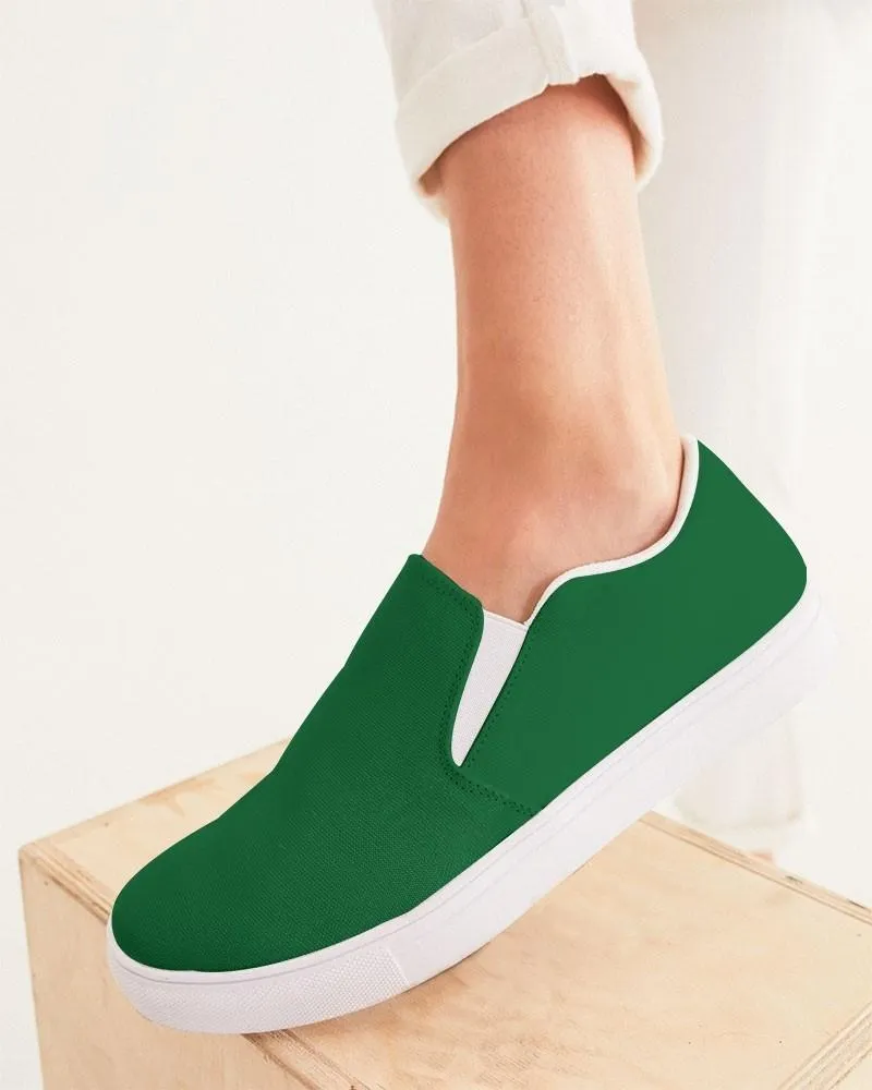 Medium Dark Green Slip-On Canvas Sneakers | Women's | Medium Dark Pure Green | C100M0Y100K60