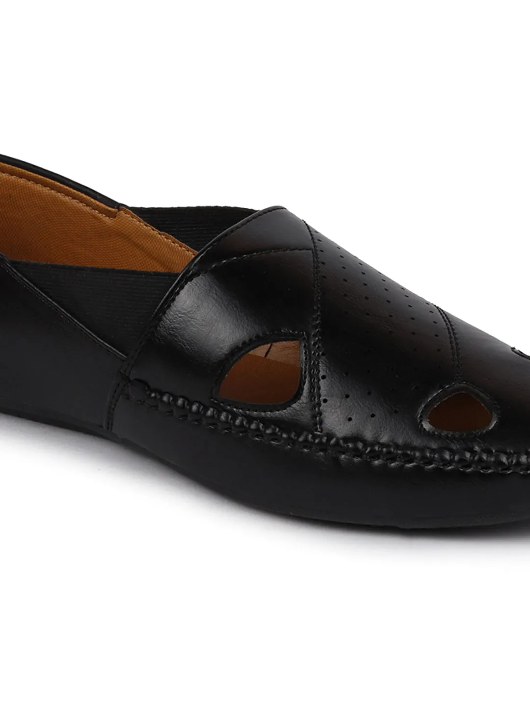 Men Ethnic Black Hand Stitched Juttis & Mojaris