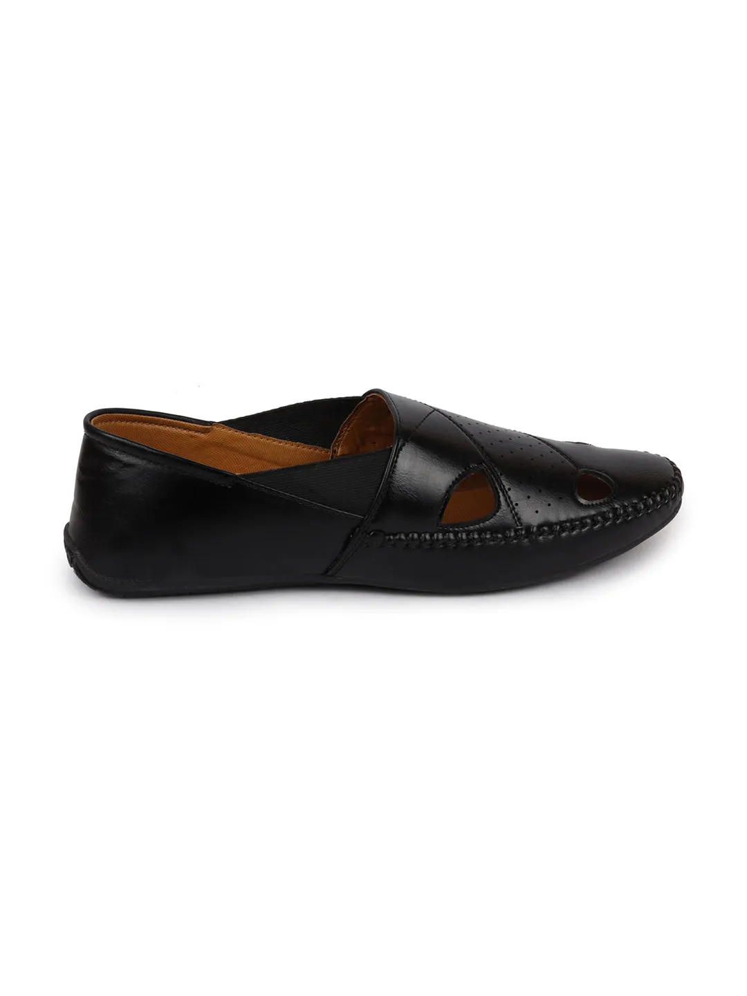 Men Ethnic Black Hand Stitched Juttis & Mojaris