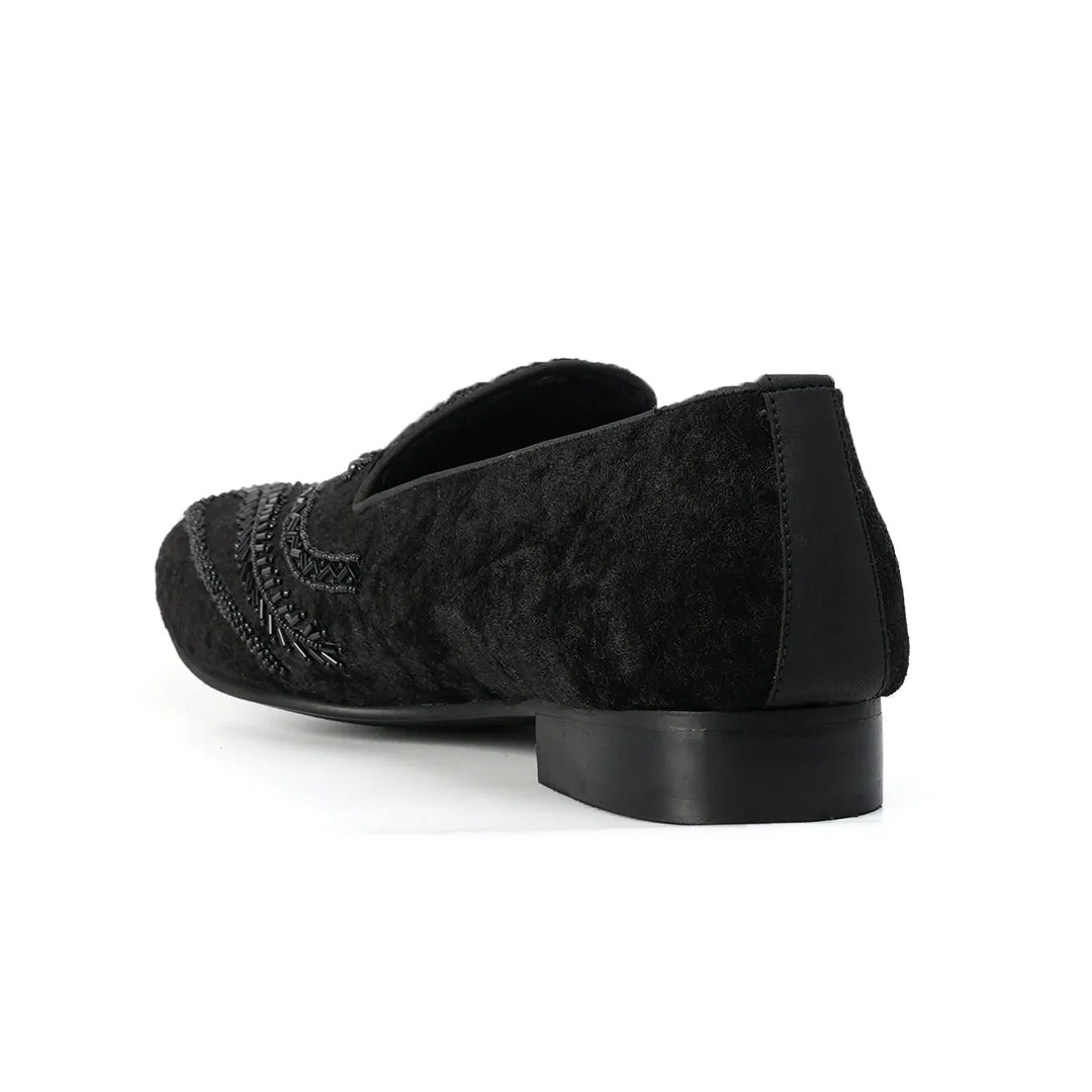 Monkstory Hand-Embroidered Embellished Slip-Ons - Black