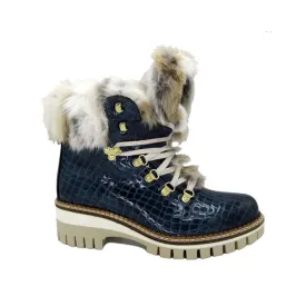 NIS Croco Navy Grey Rabbit Ankle Winter Boot 1915450/34 W22