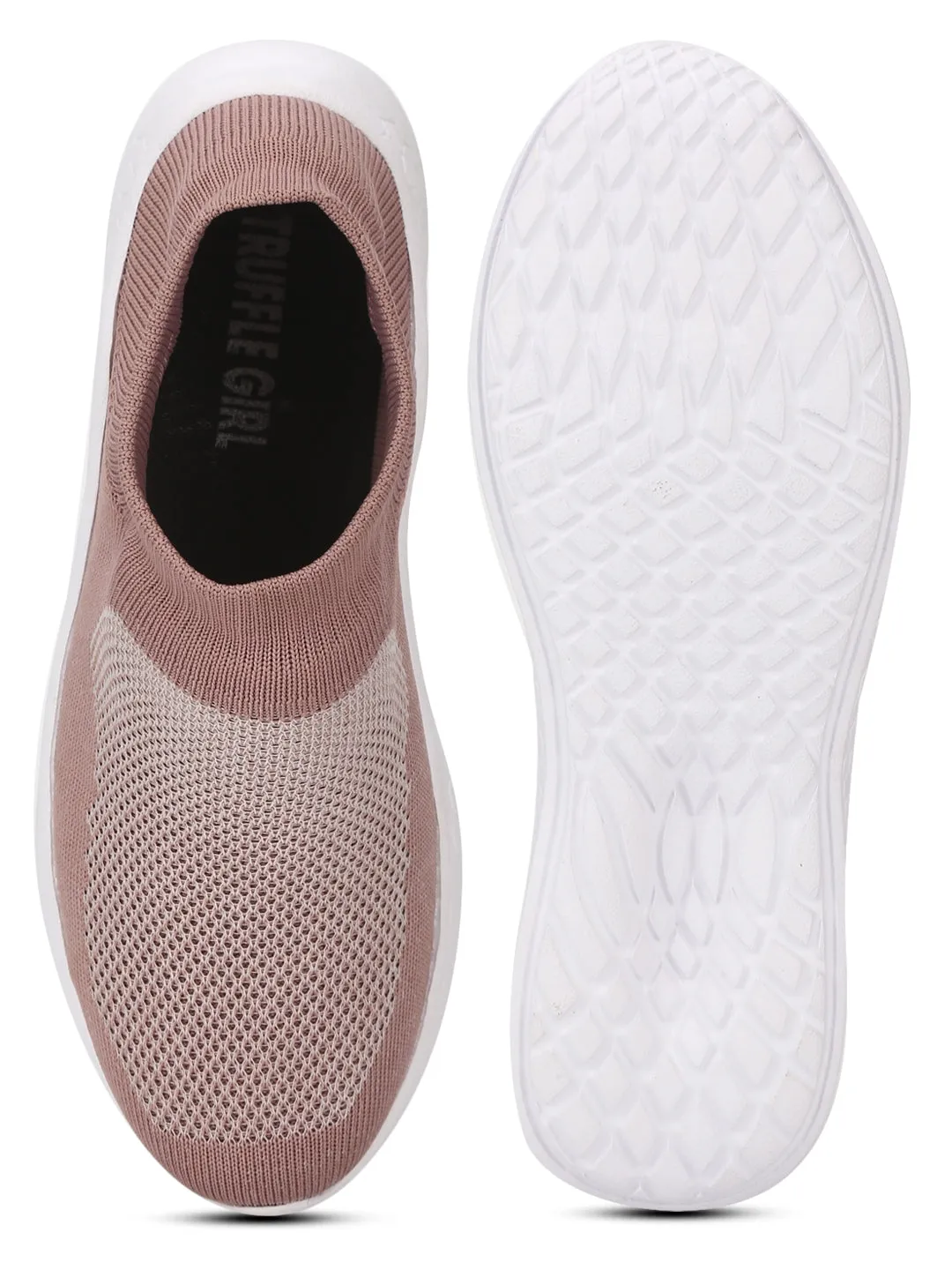 Peach Knitted Slip On Sneakers