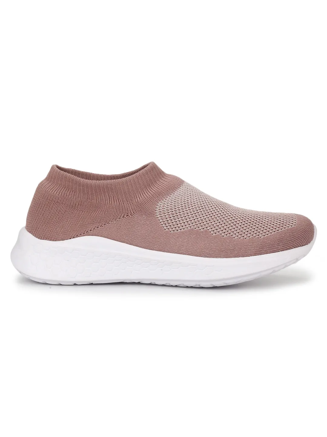 Peach Knitted Slip On Sneakers