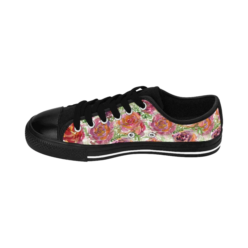 Red Floral Roses Women's Sneakers, Floral Rose Print Best Tennis Casual Shoes For Women (US Size: 6-12)