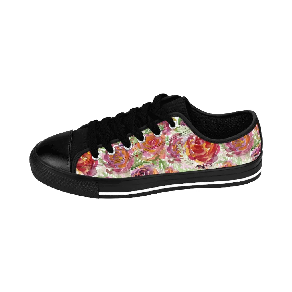 Red Floral Roses Women's Sneakers, Floral Rose Print Best Tennis Casual Shoes For Women (US Size: 6-12)