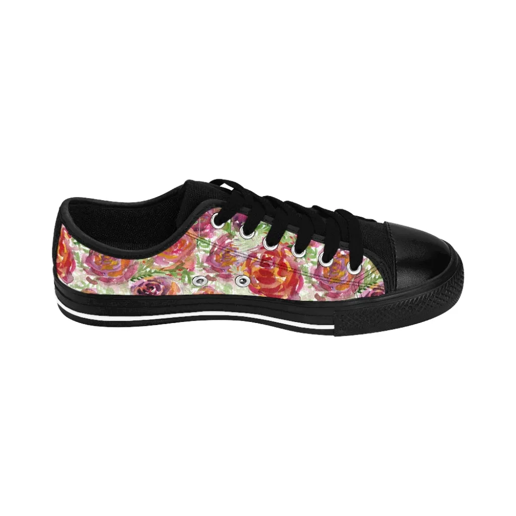 Red Floral Roses Women's Sneakers, Floral Rose Print Best Tennis Casual Shoes For Women (US Size: 6-12)