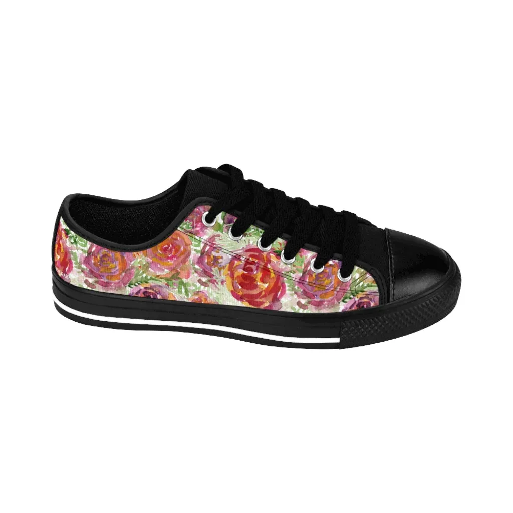 Red Floral Roses Women's Sneakers, Floral Rose Print Best Tennis Casual Shoes For Women (US Size: 6-12)