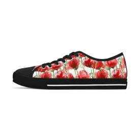 Red Tulips Floral Women's Sneakers, Floral Print Best Canvas Fashion Low Top Sneakers (US Size: 5.5-12)