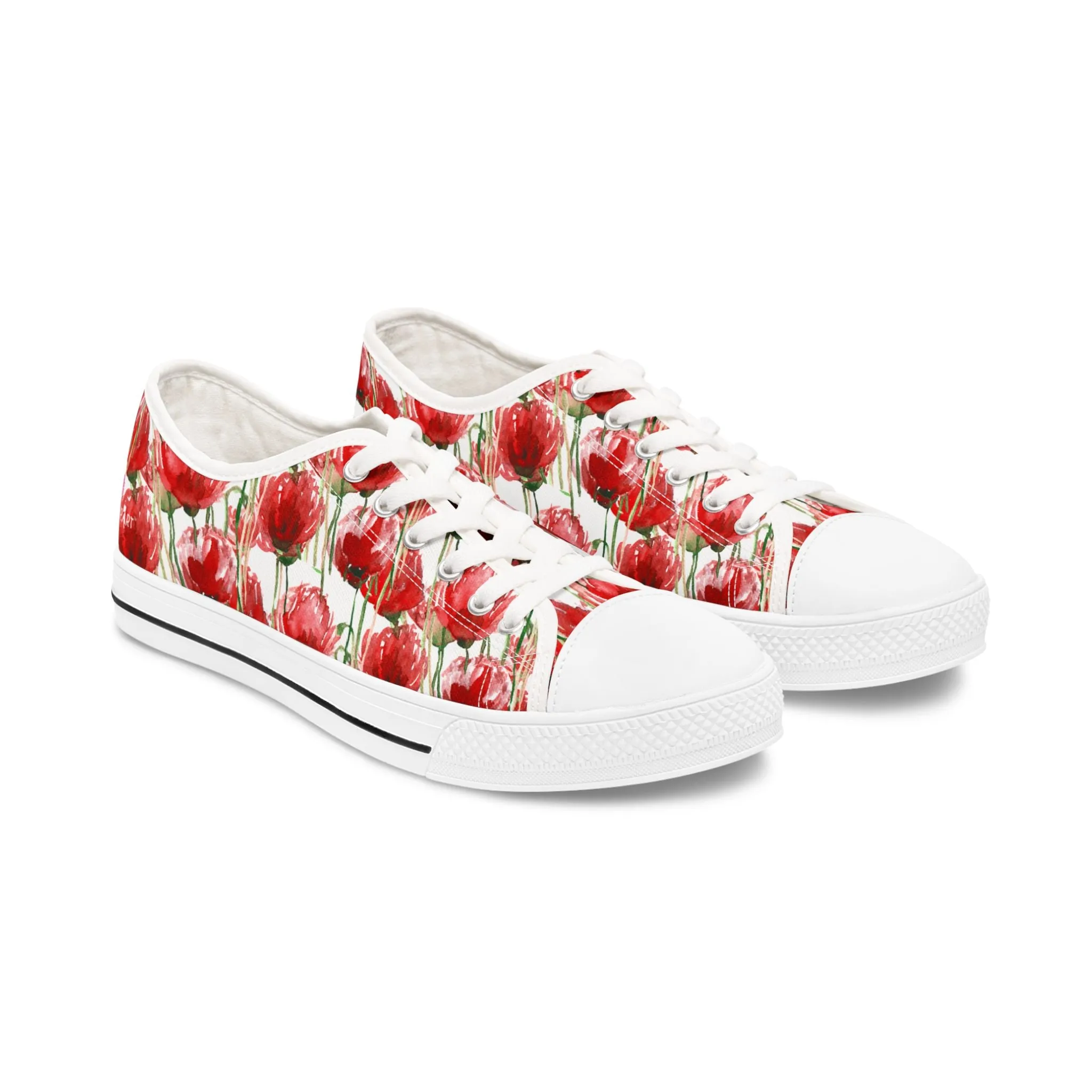 Red Tulips Floral Women's Sneakers, Floral Print Best Canvas Fashion Low Top Sneakers (US Size: 5.5-12)