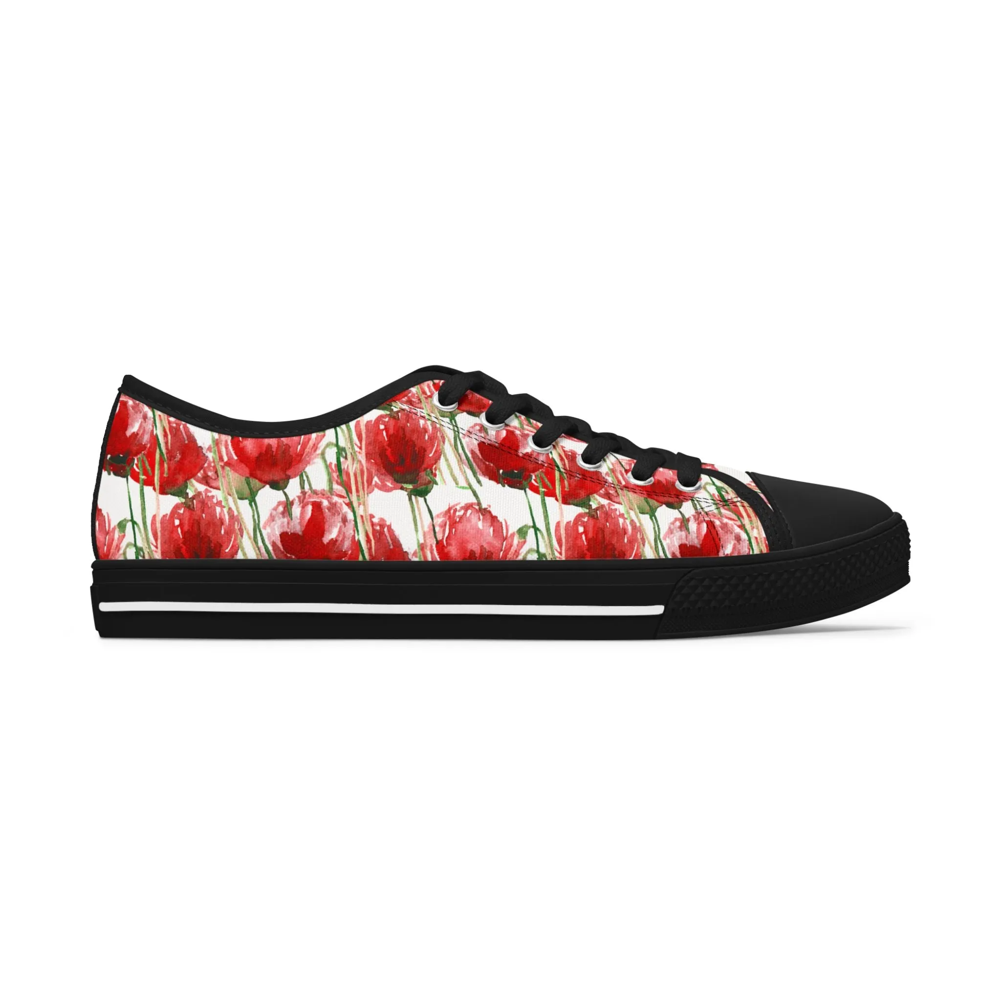 Red Tulips Floral Women's Sneakers, Floral Print Best Canvas Fashion Low Top Sneakers (US Size: 5.5-12)