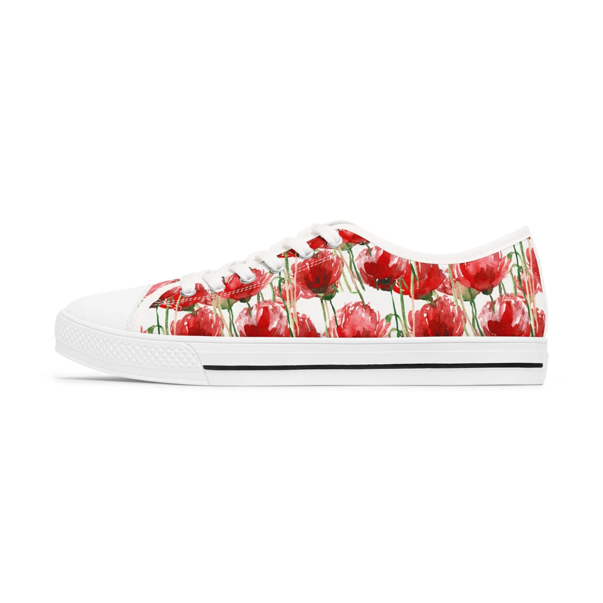 Red Tulips Floral Women's Sneakers, Floral Print Best Canvas Fashion Low Top Sneakers (US Size: 5.5-12)