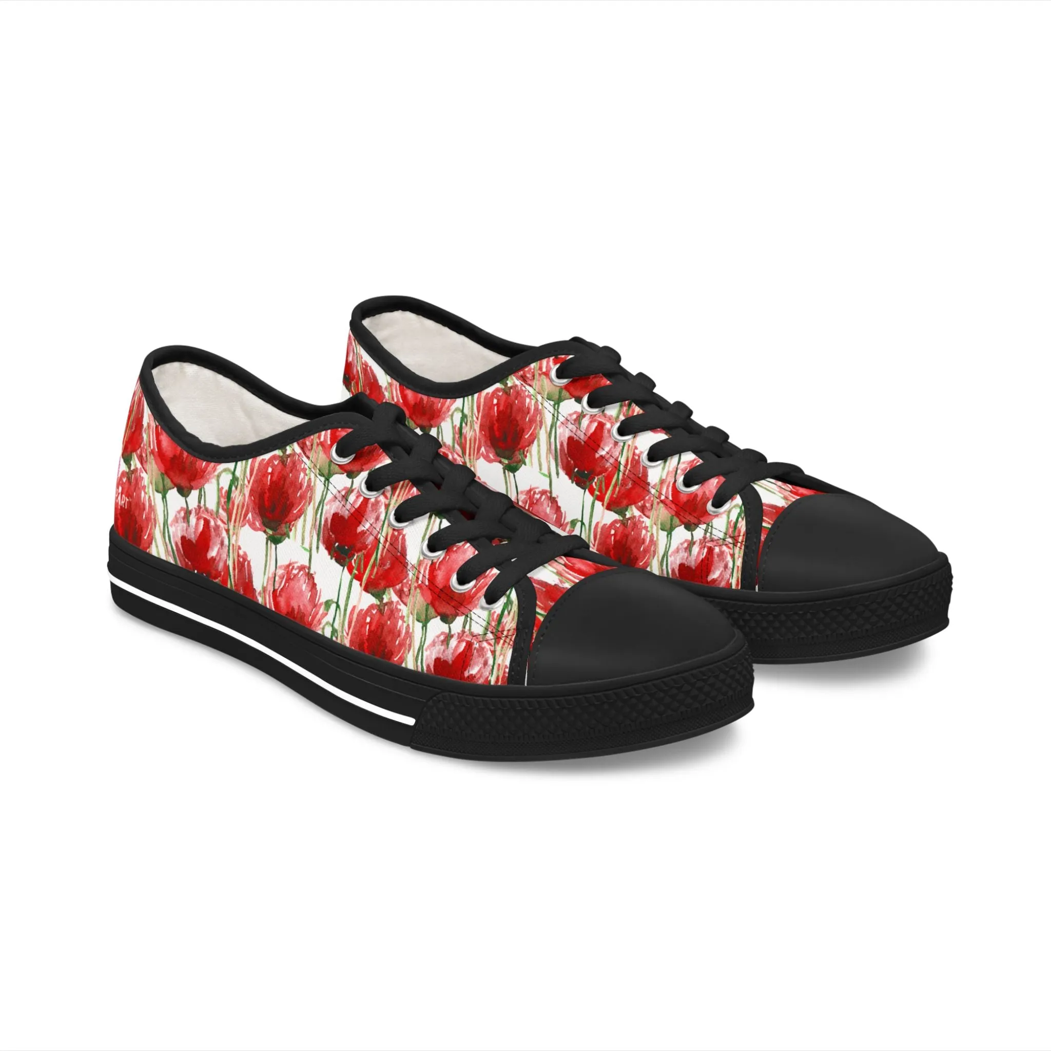 Red Tulips Floral Women's Sneakers, Floral Print Best Canvas Fashion Low Top Sneakers (US Size: 5.5-12)