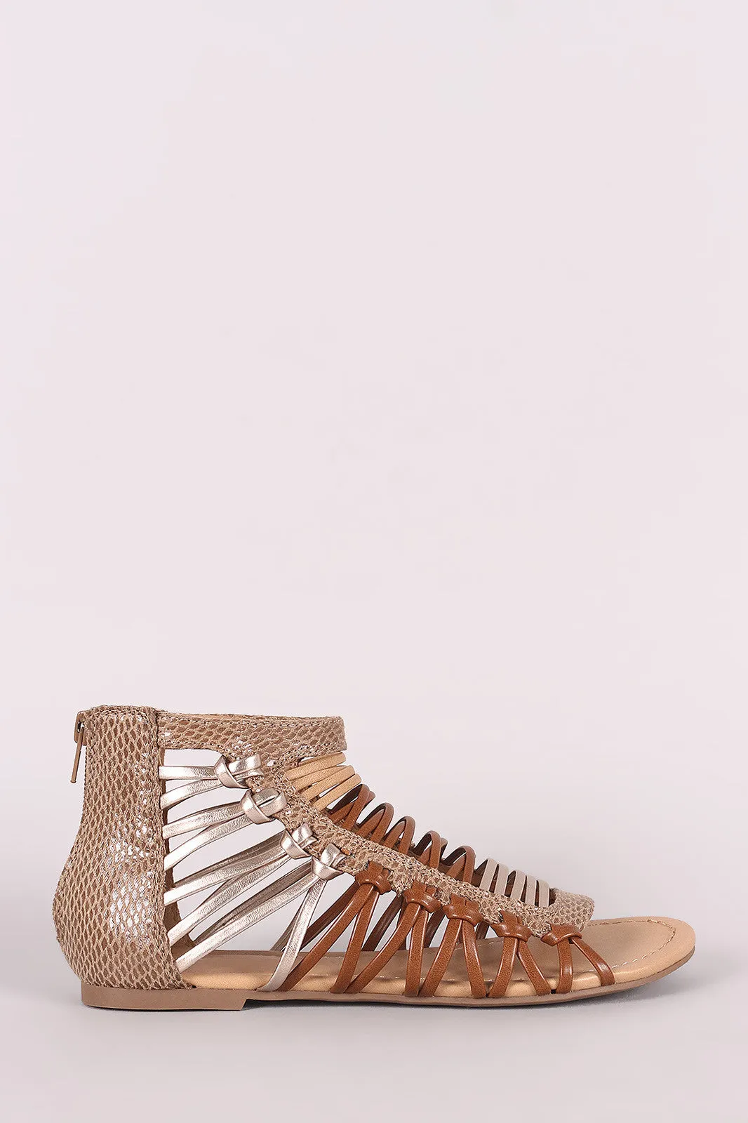 Soda Strappy Snakeskin Open Toe Flat Sandal