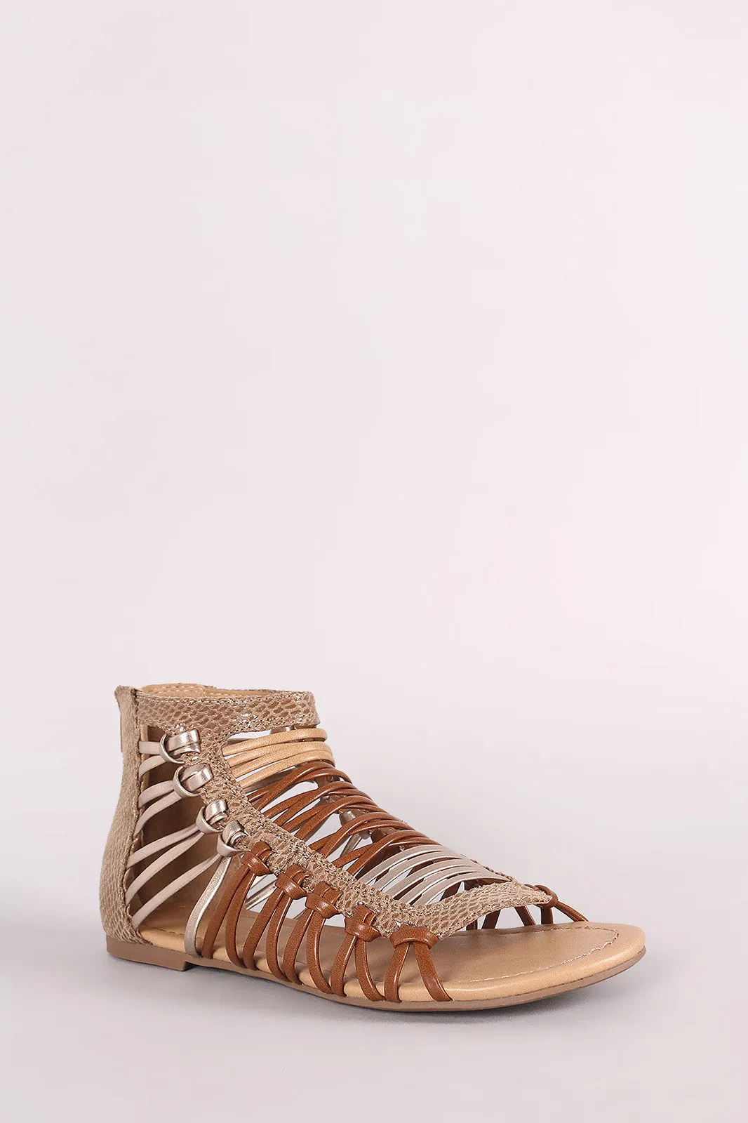 Soda Strappy Snakeskin Open Toe Flat Sandal